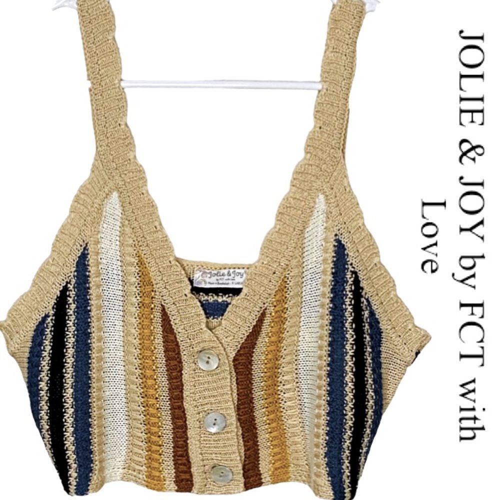 JOLIE & JOY by FCT with Love Striped Sweater Cropped Tank Button Front Sz XL